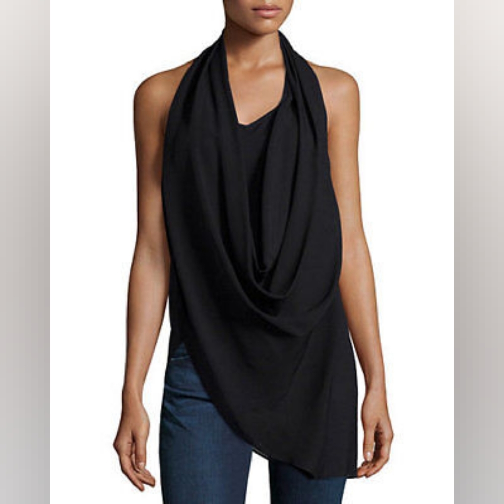 Haute Hippie Black Halter Cowl Asymmetrical Silk Top Blouse
